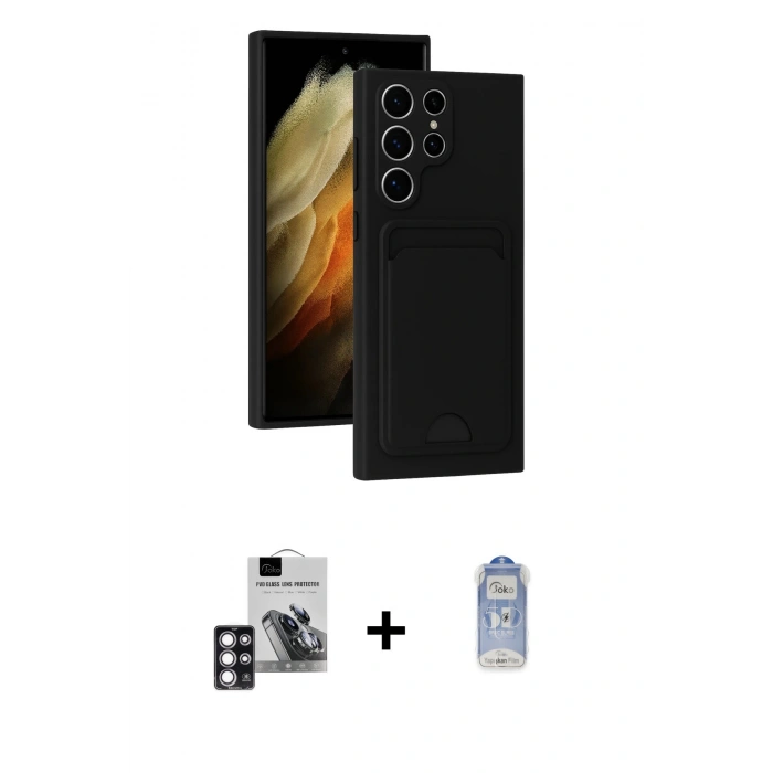 MARSİLYAN™- Galaxy S24 Ultra Kılıf Vadi Çizgi Prime - Siyah Joko Magic 5D Cam + PVD Metal Kamera Lens - PE