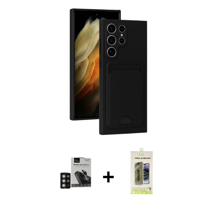 MARSİLYAN™- Galaxy S24 Ultra Kılıf Vadi Çizgi Prime - Siyah Joko Magic 5D Hayalet Cam + PVD Metal Kamera Lens - DNMR