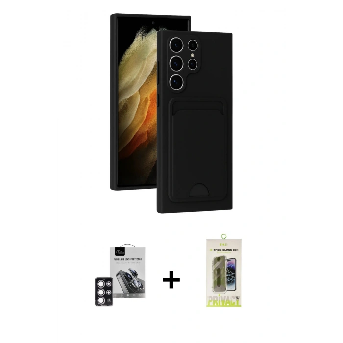 MARSİLYAN™- Galaxy S24 Ultra Kılıf Vadi Çizgi Prime - Siyah Joko Magic 5D Hayalet Cam + PVD Metal Kamera Lens - PE
