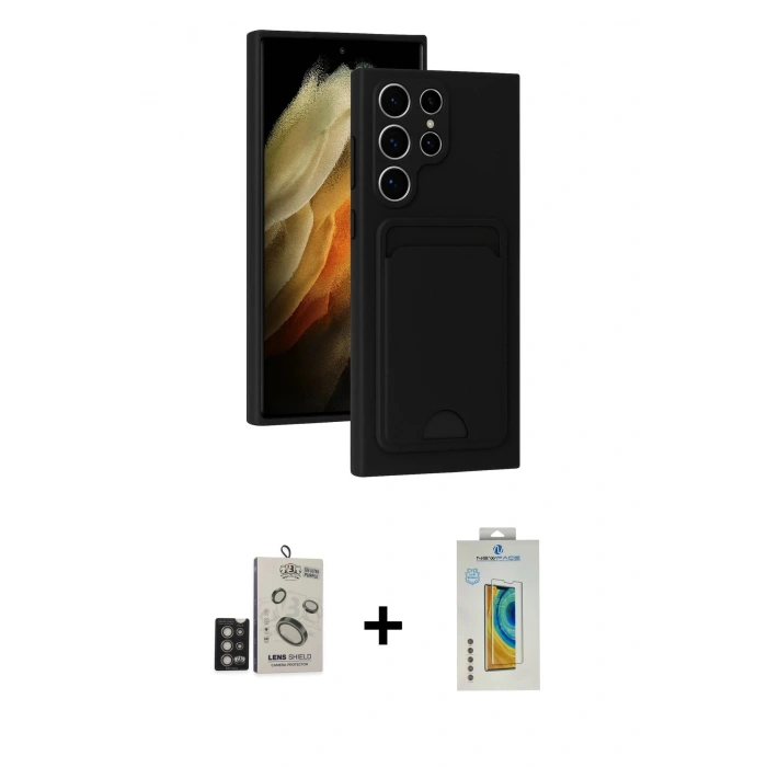 MARSİLYAN™- Galaxy S24 Ultra Kılıf Vadi Çizgi Prime - Siyah Polymer Nano Ekran Koruyucu + Bilvis Titan Kamera Lens - DNMR
