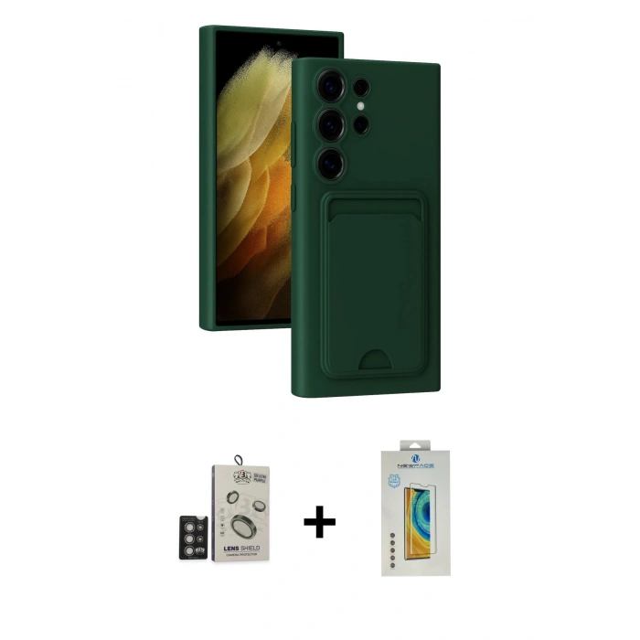 MARSİLYAN™- Galaxy S24 Ultra Kılıf Vadi Çizgi Prime - Siyah Polymer Nano Ekran Koruyucu + Bilvis Titan Kamera Lens - DNMR