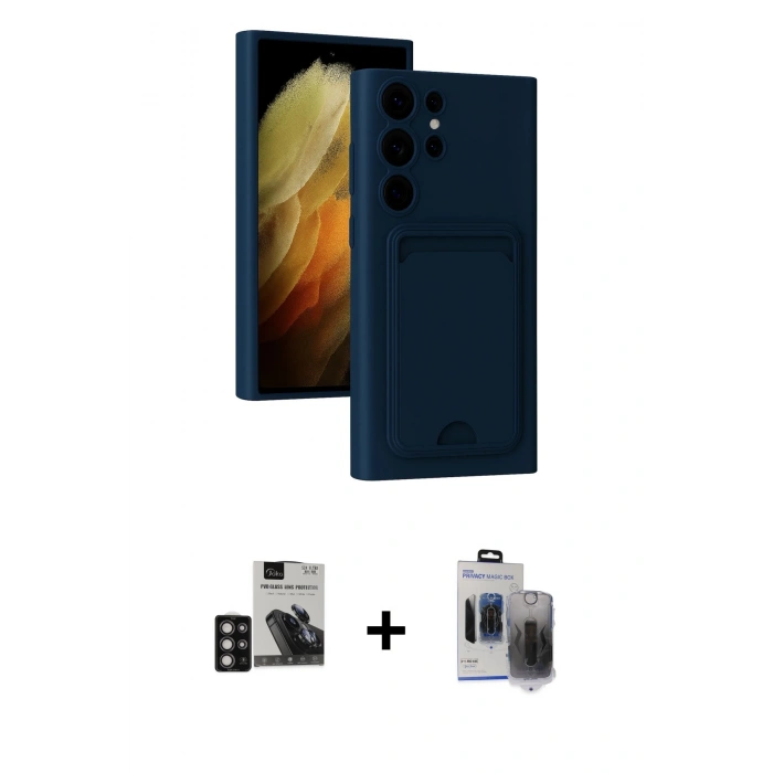 MARSİLYAN™- Galaxy S24 Ultra Kılıf Vadi Çizgi Prime - Siyah Vanessa Magic Hayalet Cam + Derin Mor PVD Metal Kamera Lens