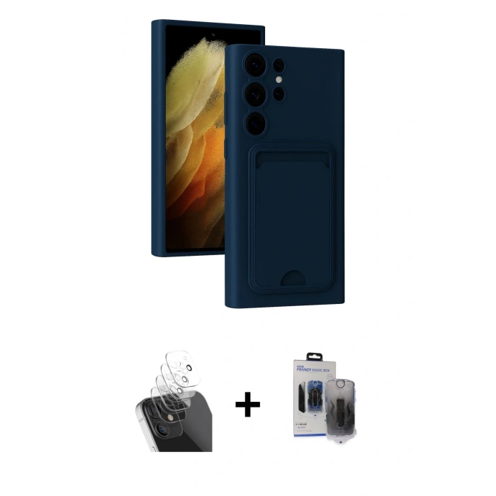 MARSİLYAN™- Galaxy S24 Ultra Kılıf Vadi Çizgi Prime - Siyah Vanessa Magic Hayalet Cam + Şeffaf Kamera Lens Koruma Cam