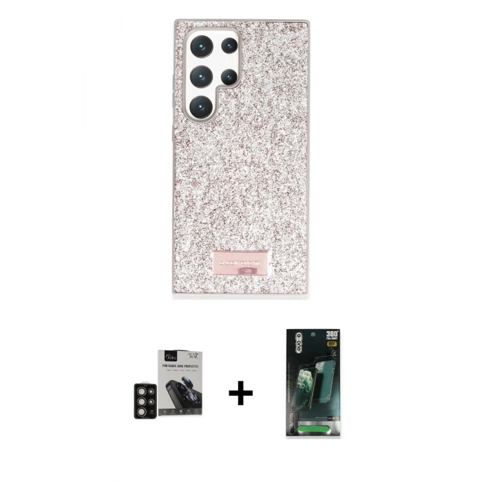 MARSİLYAN™- Galaxy S24 Ultra Kılıf Vadi Klasik Serisi - Şeffaf 360 Full Body Arka Koruyucu + PVD Metal Kamera Lens - DNMR