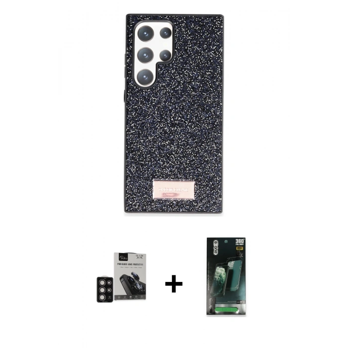 MARSİLYAN™- Galaxy S24 Ultra Kılıf Vadi Klasik Serisi - Şeffaf 360 Full Body Arka Koruyucu + PVD Metal Kamera Lens - DNMR