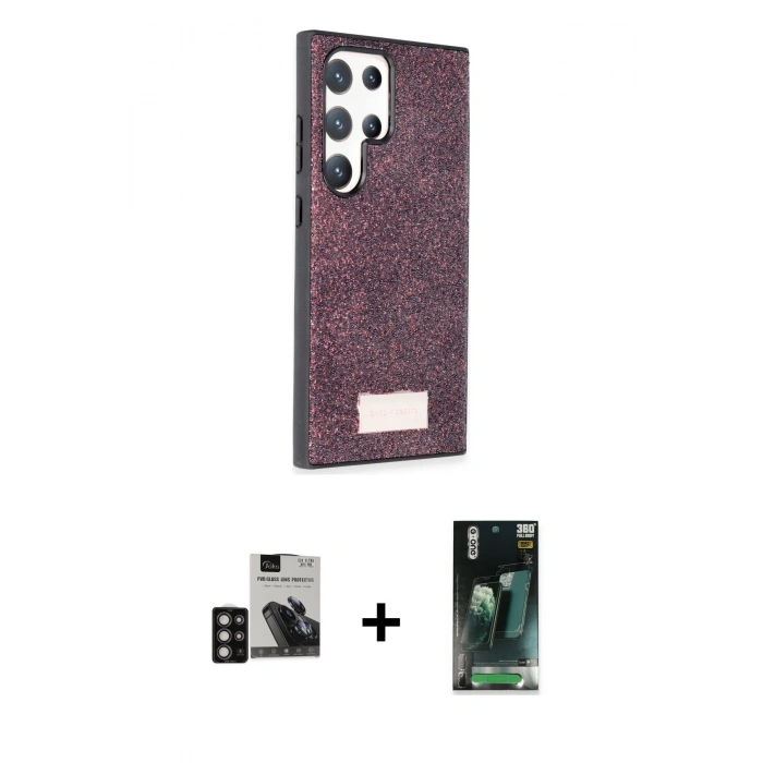 MARSİLYAN™- Galaxy S24 Ultra Kılıf Vadi Klasik Serisi - Şeffaf 360 Full Body Arka Koruyucu + PVD Metal Kamera Lens - DNMR