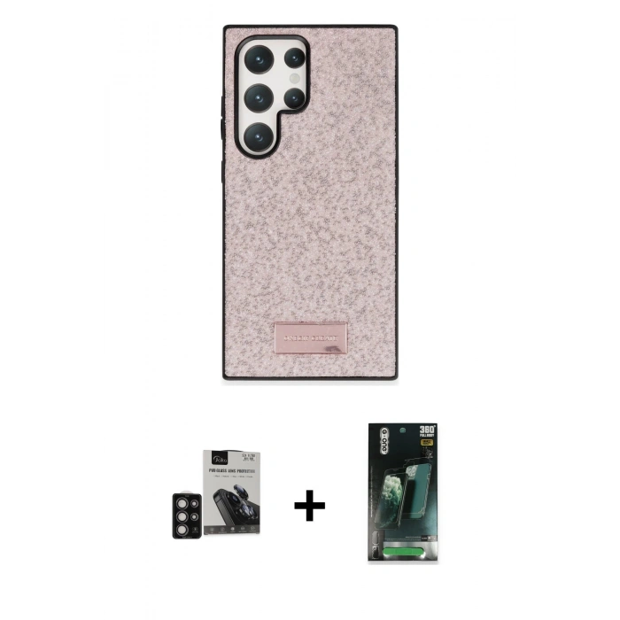 MARSİLYAN™- Galaxy S24 Ultra Kılıf Vadi Klasik Serisi - Şeffaf 360 Full Body Arka Koruyucu + PVD Metal Kamera Lens - DNMR