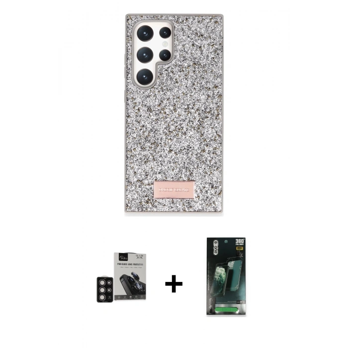 MARSİLYAN™- Galaxy S24 Ultra Kılıf Vadi Klasik Serisi - Şeffaf 360 Full Body Arka Koruyucu + PVD Metal Kamera Lens - DNMR