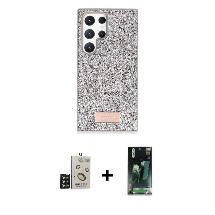 MARSİLYAN™- Galaxy S24 Ultra Kılıf Vadi Klasik Serisi - Siyah 360 Mat Full Body Arka Koruyucu + Bilvis Titan Kamera Lens - GD