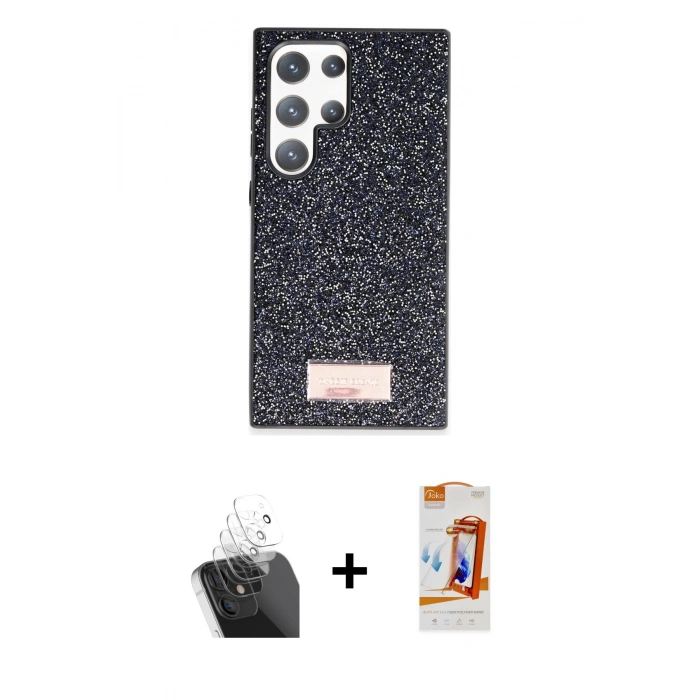 MARSİLYAN™- Galaxy S24 Ultra Kılıf Vadi Klasik Serisi - Siyah AutoKit 5in1 Fiber Polymer Nano Ekran Koruyucu + Kamera Lens Koruma Cam - SF