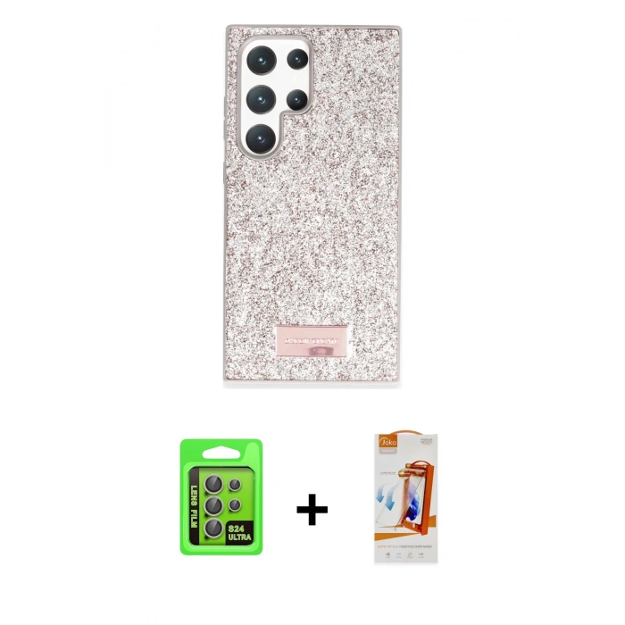 MARSİLYAN™- Galaxy S24 Ultra Kılıf Vadi Klasik Serisi - Siyah AutoKit 5in1 Fiber Polymer Nano Ekran Koruyucu + Raze Metal Kamera Lens - GI