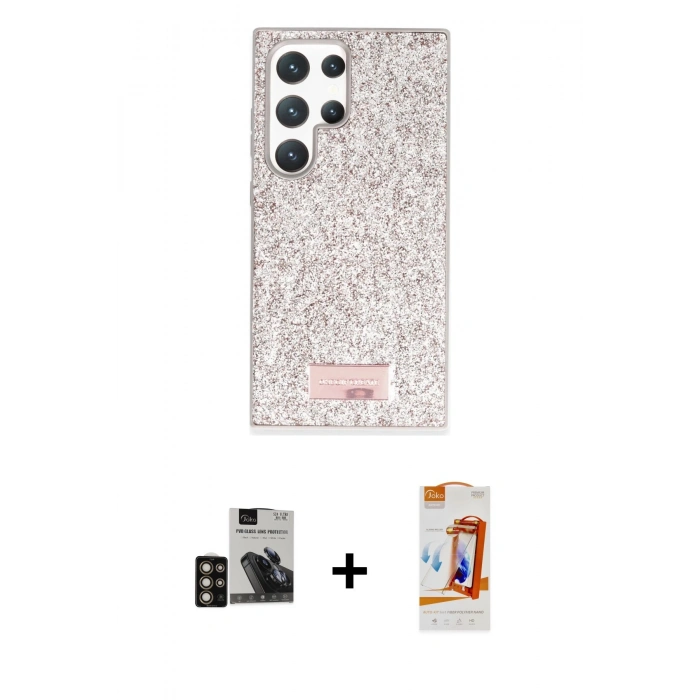 MARSİLYAN™- Galaxy S24 Ultra Kılıf Vadi Klasik Serisi - Siyah AutoKit 5in1 Fiber Polymer Nano Ekran Koruyucu + PVD Metal Kamera Lens - GD