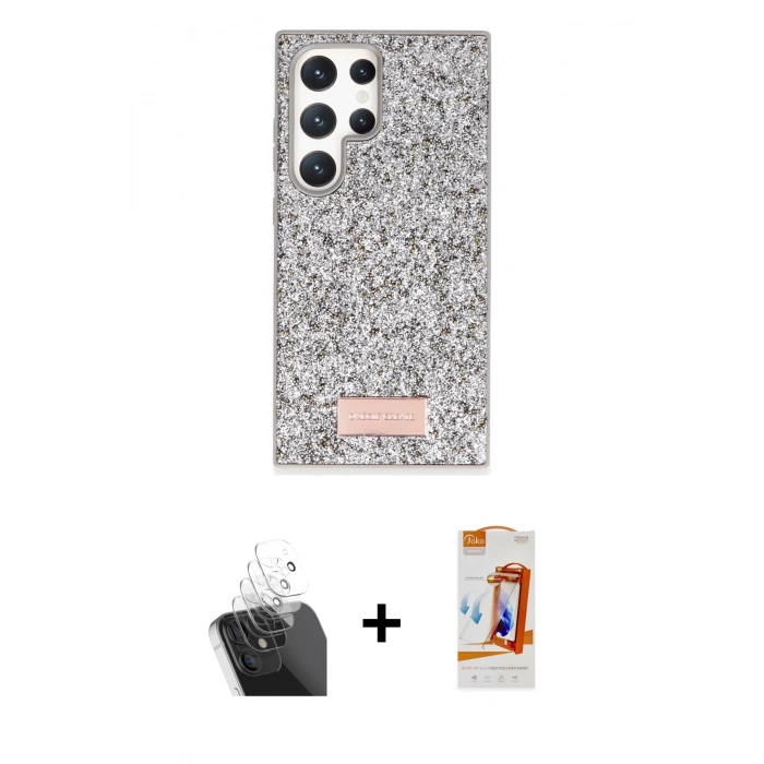 MARSİLYAN™- Galaxy S24 Ultra Kılıf Vadi Klasik Serisi - Siyah AutoKit 5in1 Fiber Polymer Nano Ekran Koruyucu + Kamera Lens Koruma Cam - SF