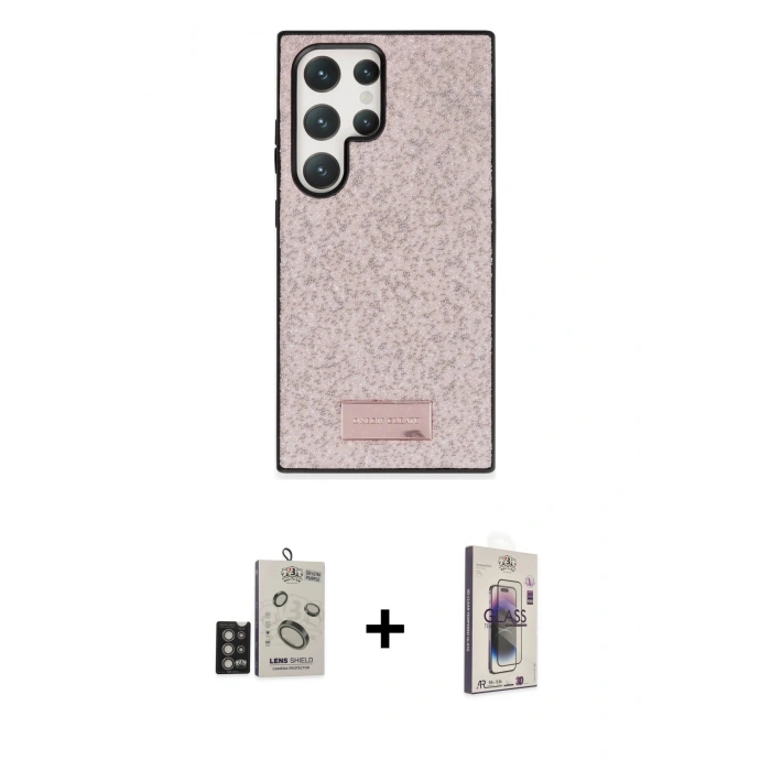 MARSİLYAN™- Galaxy S24 Ultra Kılıf Vadi Klasik Serisi - Siyah Bilvis 3D Cam Ekran Koruyucu + Bilvis Titan Kamera Lens - DNMR