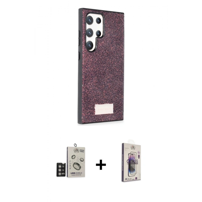 MARSİLYAN™- Galaxy S24 Ultra Kılıf Vadi Klasik Serisi - Siyah Bilvis 3D Cam Ekran Koruyucu + Bilvis Titan Kamera Lens - DNMR