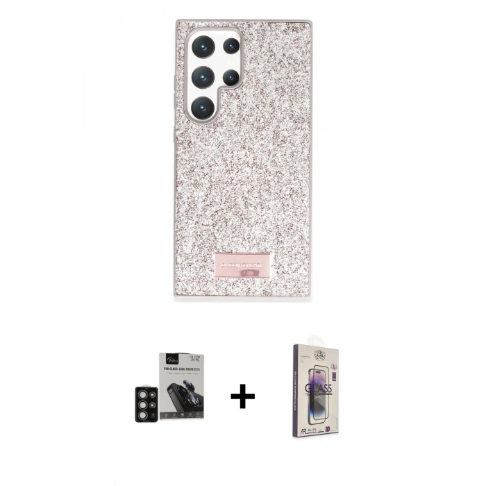 MARSİLYAN™- Galaxy S24 Ultra Kılıf Vadi Klasik Serisi - Siyah Bilvis 3D Cam Ekran Koruyucu + PVD Metal Kamera Lens - DNMR