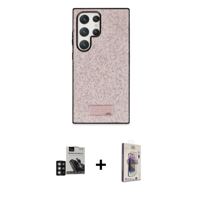MARSİLYAN™- Galaxy S24 Ultra Kılıf Vadi Klasik Serisi - Siyah Bilvis 3D Cam Ekran Koruyucu + PVD Metal Kamera Lens - DNMR