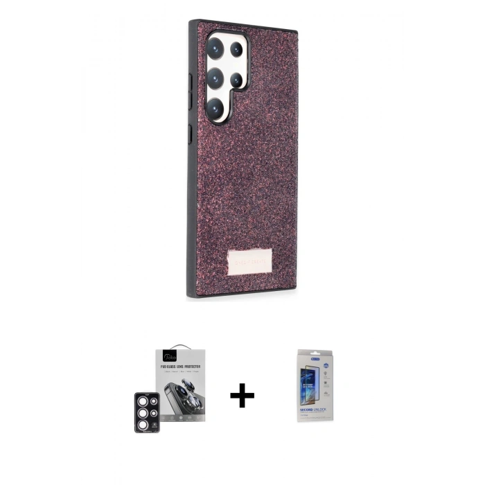 MARSİLYAN™- Galaxy S24 Ultra Kılıf Vadi Klasik Serisi - Siyah Durable Full Glue Curved Cam + PVD Metal Kamera Lens - PE