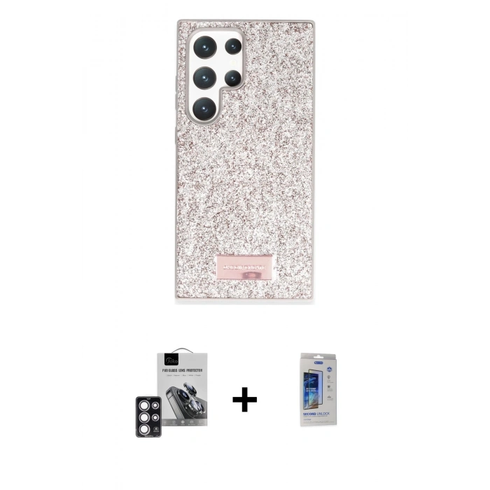 MARSİLYAN™- Galaxy S24 Ultra Kılıf Vadi Klasik Serisi - Siyah Durable Full Glue Curved Cam + PVD Metal Kamera Lens - PE