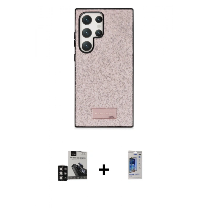 MARSİLYAN™- Galaxy S24 Ultra Kılıf Vadi Klasik Serisi - Siyah Durable Full Glue Curved Hayalet Cam + PVD Metal Kamera Lens - DNMR