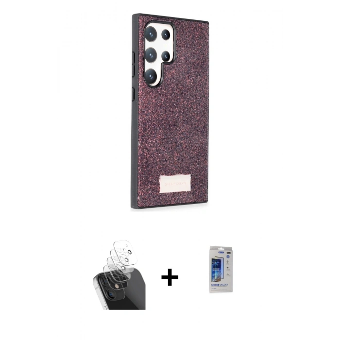 MARSİLYAN™- Galaxy S24 Ultra Kılıf Vadi Klasik Serisi - Siyah Durable Full Glue Curved Hayalet Cam + Kamera Lens Koruma Cam - SF