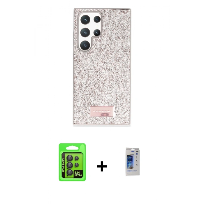 MARSİLYAN™- Galaxy S24 Ultra Kılıf Vadi Klasik Serisi - Siyah Durable Full Glue Curved Hayalet Cam + Raze Metal Kamera Lens - SH