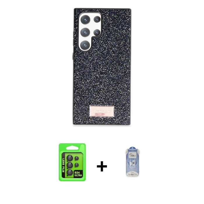 MARSİLYAN™- Galaxy S24 Ultra Kılıf Vadi Klasik Serisi - Siyah Joko Magic 5D Cam + Raze Metal Kamera Lens - SH