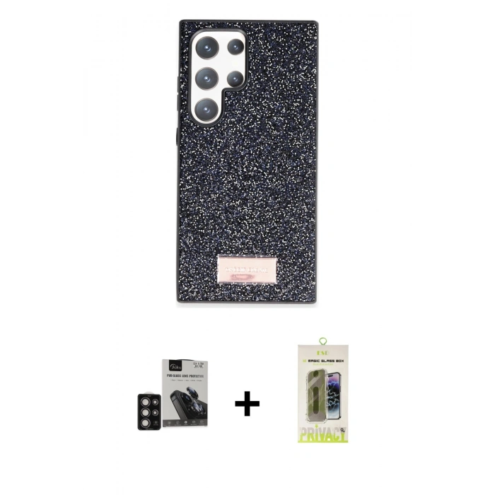 MARSİLYAN™- Galaxy S24 Ultra Kılıf Vadi Klasik Serisi - Siyah Joko Magic 5D Hayalet Cam + PVD Metal Kamera Lens - DNMR