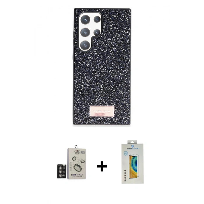 MARSİLYAN™- Galaxy S24 Ultra Kılıf Vadi Klasik Serisi - Siyah Polymer Nano Ekran Koruyucu + Bilvis Titan Kamera Lens - DNMR