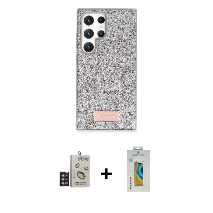 MARSİLYAN™- Galaxy S24 Ultra Kılıf Vadi Klasik Serisi - Siyah Polymer Nano Ekran Koruyucu + Bilvis Titan Kamera Lens - DNMR