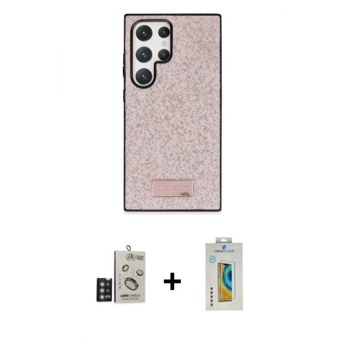 MARSİLYAN™- Galaxy S24 Ultra Kılıf Vadi Klasik Serisi - Siyah Polymer Nano Ekran Koruyucu + Bilvis Titan Kamera Lens - DNMR
