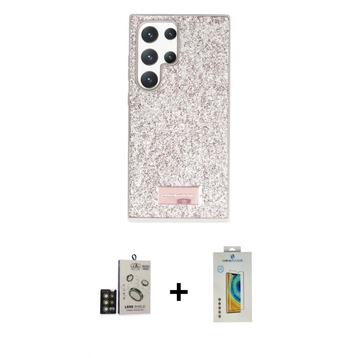 MARSİLYAN™- Galaxy S24 Ultra Kılıf Vadi Klasik Serisi - Siyah Polymer Nano Ekran Koruyucu + Bilvis Titan Kamera Lens - GD