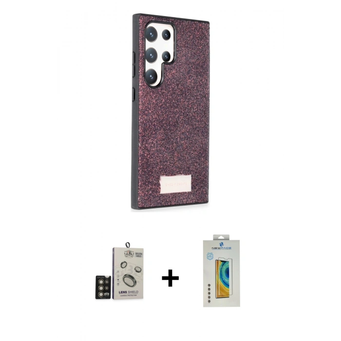 MARSİLYAN™- Galaxy S24 Ultra Kılıf Vadi Klasik Serisi - Siyah Polymer Nano Ekran Koruyucu + Bilvis Titan Kamera Lens - GD