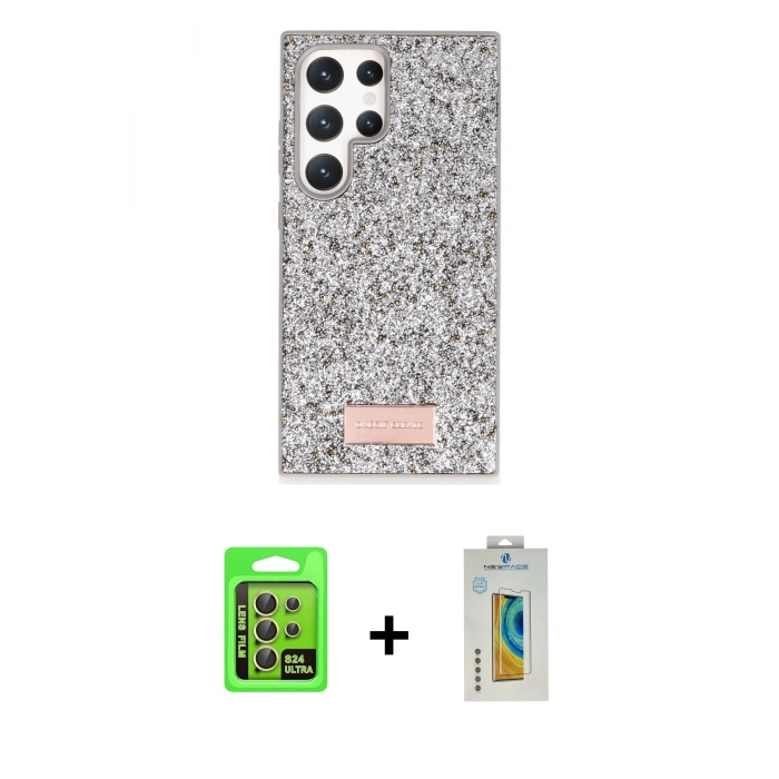 MARSİLYAN™- Galaxy S24 Ultra Kılıf Vadi Klasik Serisi - Siyah Polymer Nano Ekran Koruyucu + Raze Metal Kamera Lens - SI