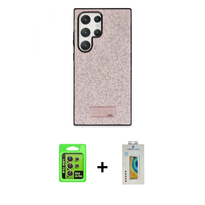 MARSİLYAN™- Galaxy S24 Ultra Kılıf Vadi Klasik Serisi - Siyah Polymer Nano Ekran Koruyucu + Raze Metal Kamera Lens - SI