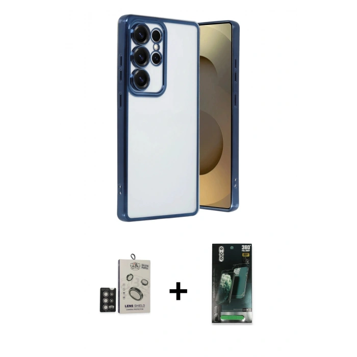 MARSİLYAN™- Galaxy S24 Ultra Kılıf Vadi Minimal - Şeffaf 360 Full Body Arka Koruyucu + Bilvis Titan Kamera Lens - DNMR