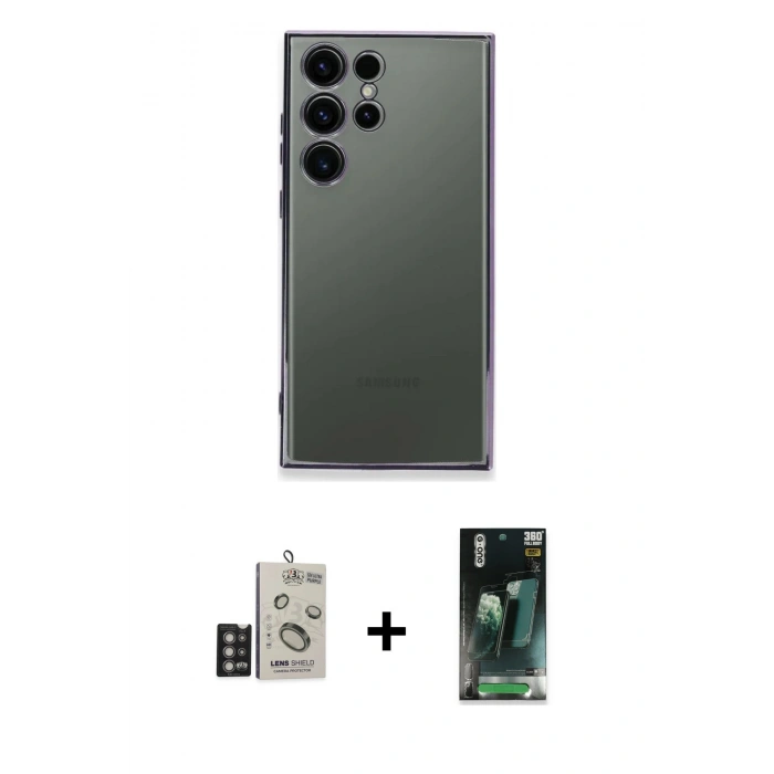 MARSİLYAN™- Galaxy S24 Ultra Kılıf Vadi Minimal - Şeffaf 360 Full Body Arka Koruyucu + Bilvis Titan Kamera Lens - DNMR
