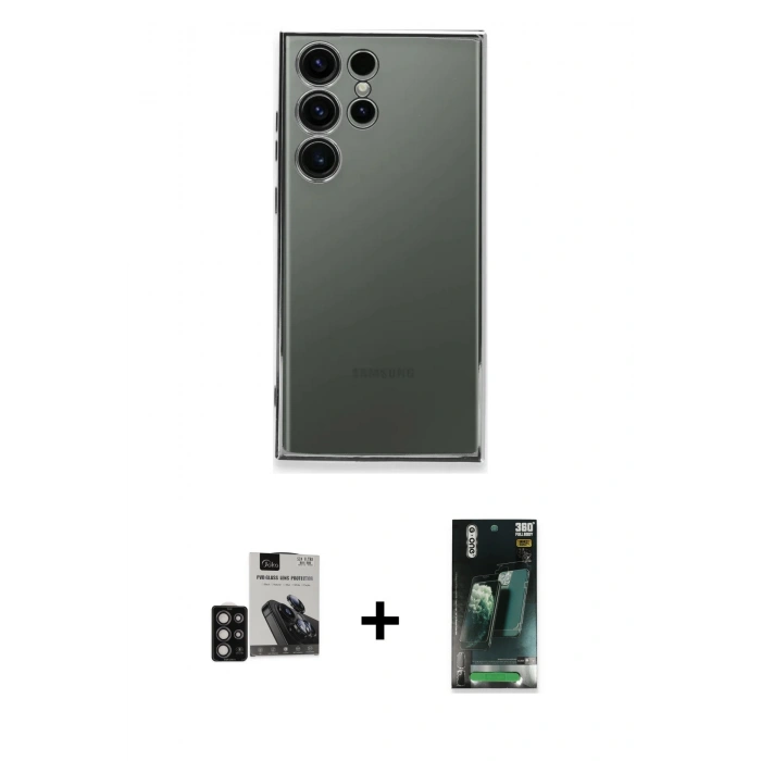 MARSİLYAN™- Galaxy S24 Ultra Kılıf Vadi Minimal - Şeffaf 360 Full Body Arka Koruyucu + PVD Metal Kamera Lens - DNMR
