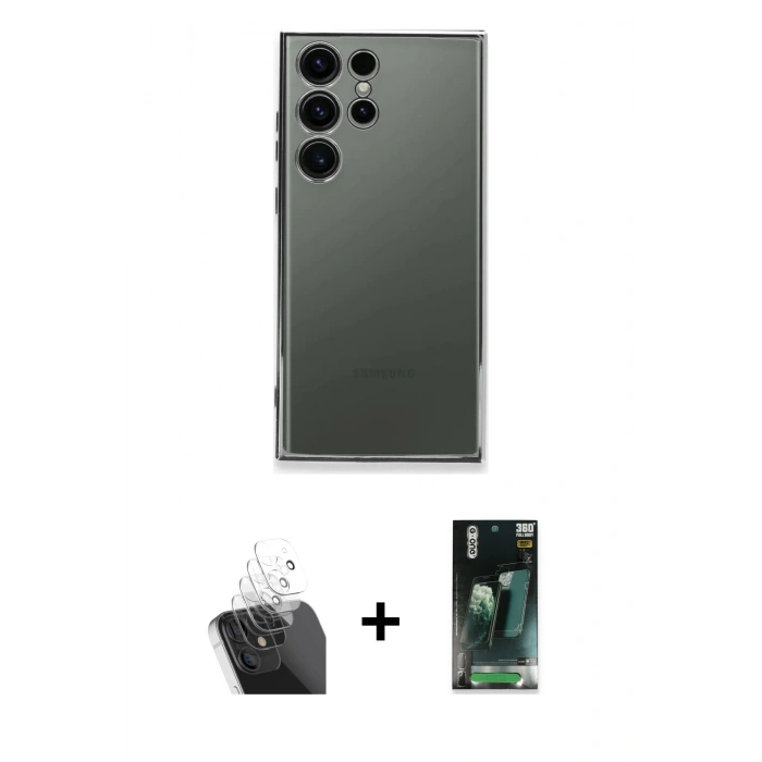 MARSİLYAN™- Galaxy S24 Ultra Kılıf Vadi Minimal - Şeffaf 360 Full Body Arka Koruyucu + Kamera Lens Koruma Cam - SF