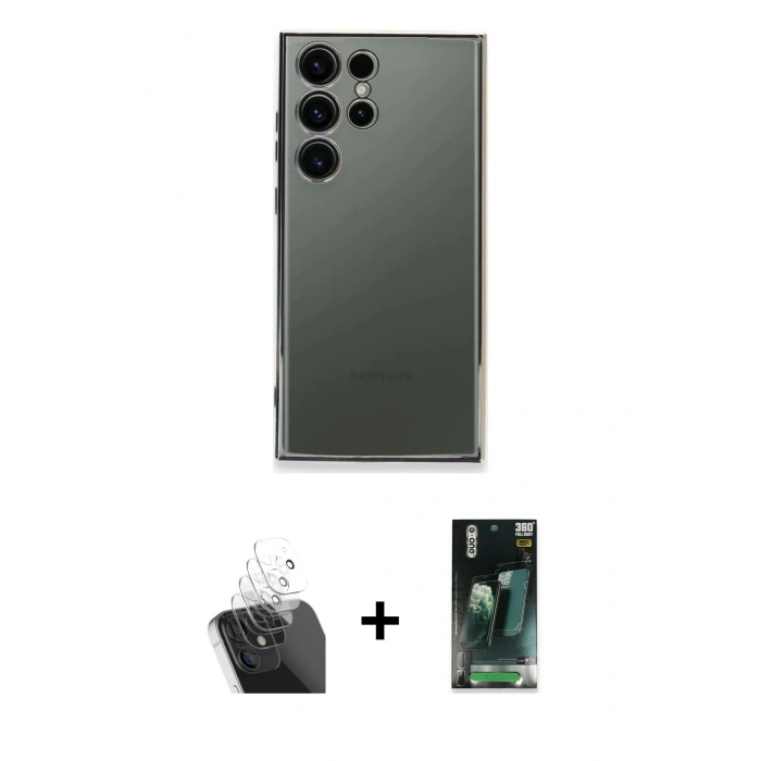 MARSİLYAN™- Galaxy S24 Ultra Kılıf Vadi Minimal - Şeffaf 360 Full Body Arka Koruyucu + Kamera Lens Koruma Cam - SF