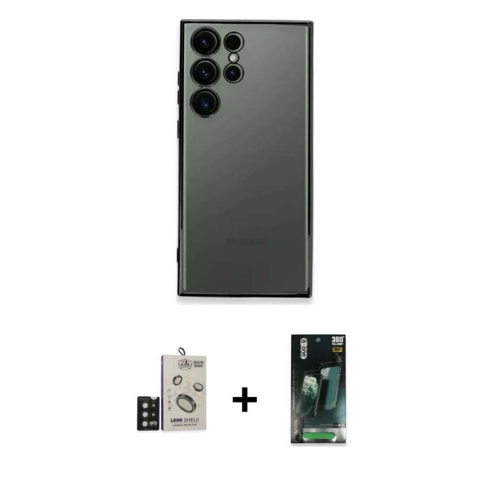 MARSİLYAN™- Galaxy S24 Ultra Kılıf Vadi Minimal - Siyah 360 Mat Full Body Arka Koruyucu + Bilvis Titan Kamera Lens - SH