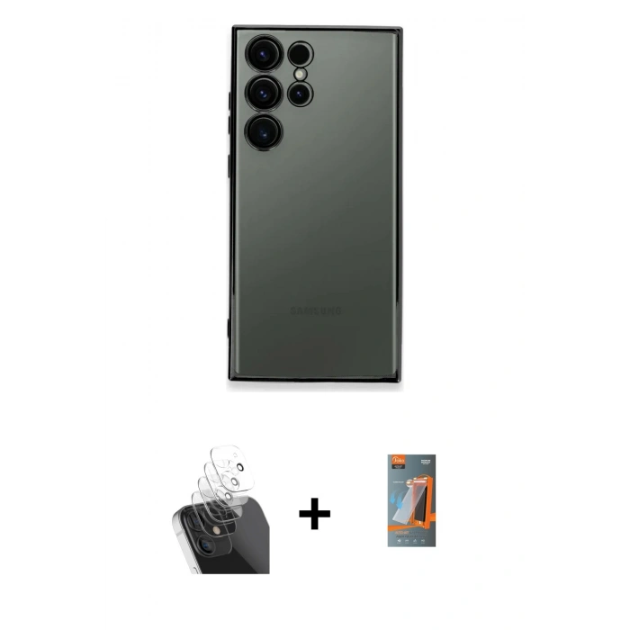 MARSİLYAN™- Galaxy S24 Ultra Kılıf Vadi Minimal - Siyah AutoKit 5in1 Fiber Hayalet Polymer Nano Ekran Koruyucu + Kamera Lens Koruma Cam - SF