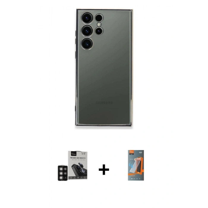 MARSİLYAN™- Galaxy S24 Ultra Kılıf Vadi Minimal - Siyah AutoKit 5in1 Fiber Hayalet Polymer Nano Ekran Koruyucu + PVD Metal Kamera Lens - DNMR