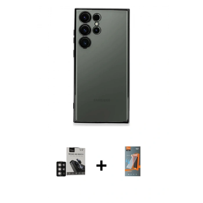 MARSİLYAN™- Galaxy S24 Ultra Kılıf Vadi Minimal - Siyah AutoKit 5in1 Fiber Hayalet Polymer Nano Ekran Koruyucu + PVD Metal Kamera Lens - DNMR