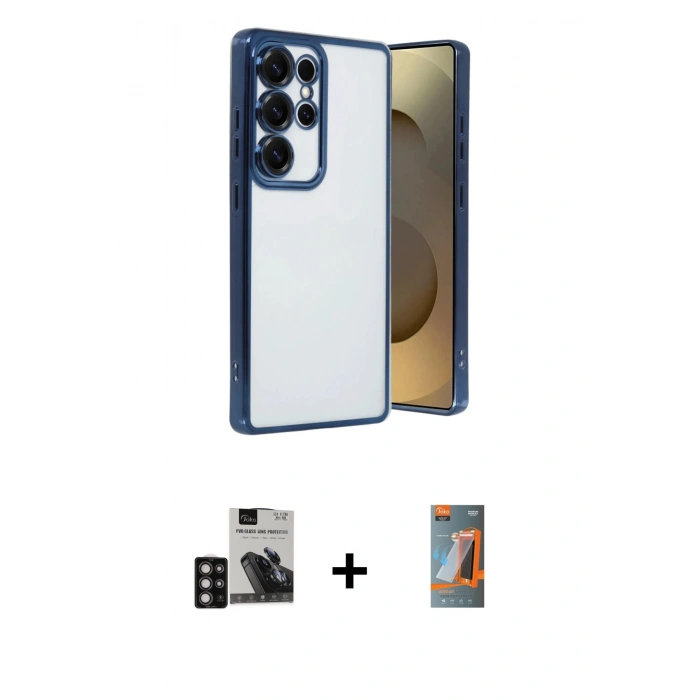 MARSİLYAN™- Galaxy S24 Ultra Kılıf Vadi Minimal - Siyah AutoKit 5in1 Fiber Hayalet Polymer Nano Ekran Koruyucu + PVD Metal Kamera Lens - DNMR