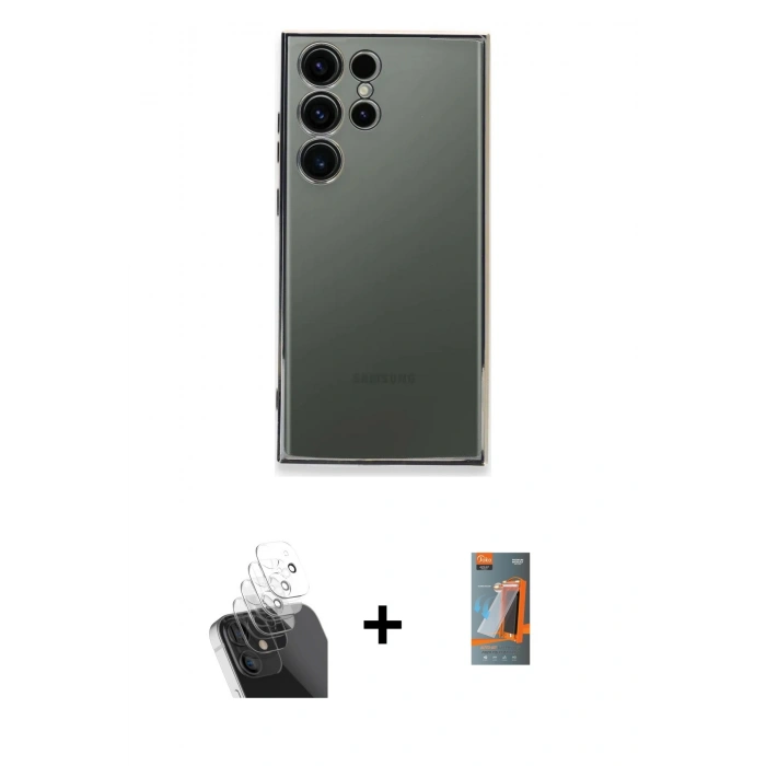 MARSİLYAN™- Galaxy S24 Ultra Kılıf Vadi Minimal - Siyah AutoKit 5in1 Fiber Hayalet Polymer Nano Ekran Koruyucu + Kamera Lens Koruma Cam - SF