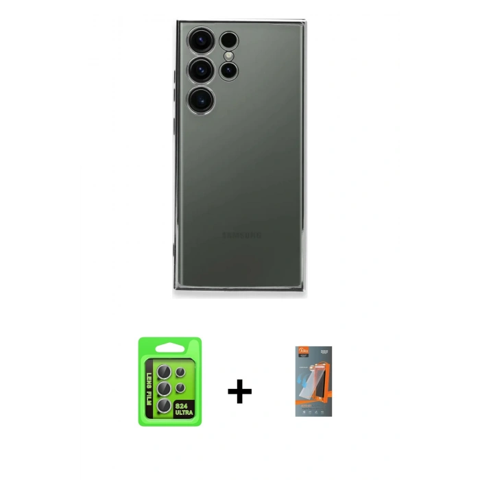 MARSİLYAN™- Galaxy S24 Ultra Kılıf Vadi Minimal - Siyah AutoKit 5in1 Fiber Hayalet Polymer Nano Ekran Koruyucu + Raze Metal Kamera Lens - GS