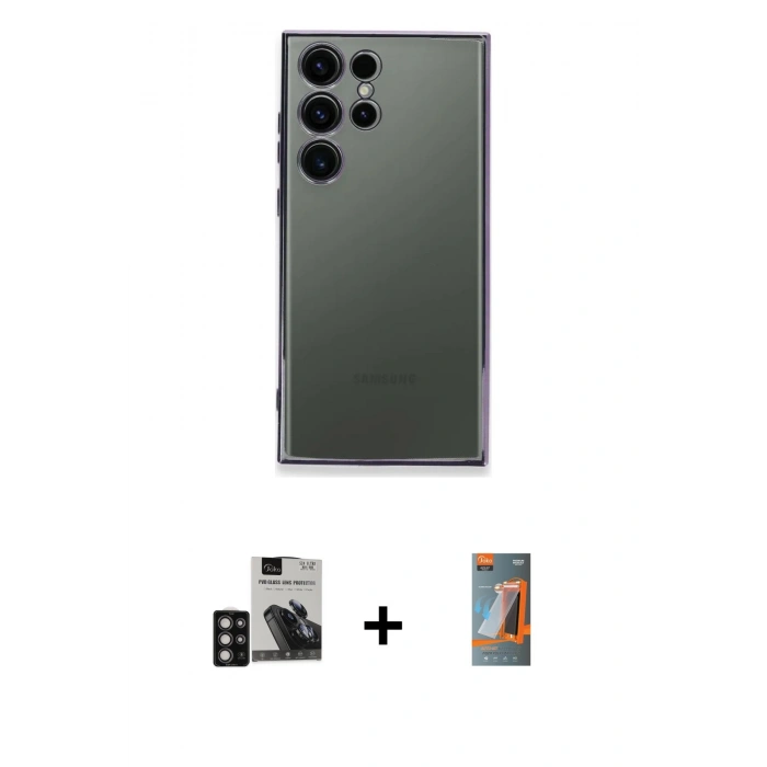 MARSİLYAN™- Galaxy S24 Ultra Kılıf Vadi Minimal - Siyah AutoKit 5in1 Fiber Hayalet Polymer Nano Ekran Koruyucu + PVD Metal Kamera Lens - DNMR