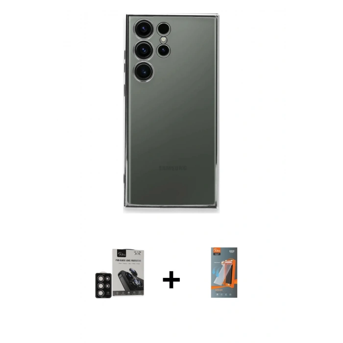 MARSİLYAN™- Galaxy S24 Ultra Kılıf Vadi Minimal - Siyah AutoKit 5in1 Fiber Hayalet Polymer Nano Ekran Koruyucu + PVD Metal Kamera Lens - DNMR