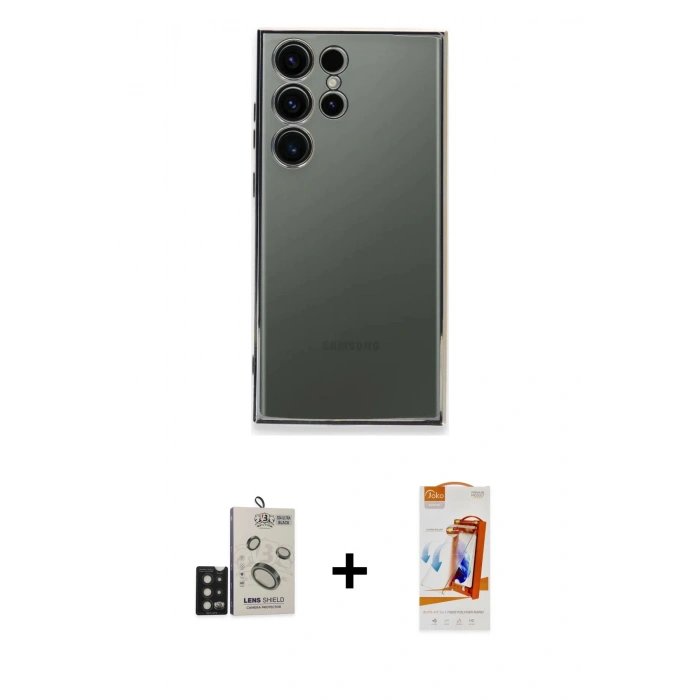 MARSİLYAN™- Galaxy S24 Ultra Kılıf Vadi Minimal - Siyah AutoKit 5in1 Fiber Polymer Nano Ekran Koruyucu + Bilvis Titan Kamera Lens - SH